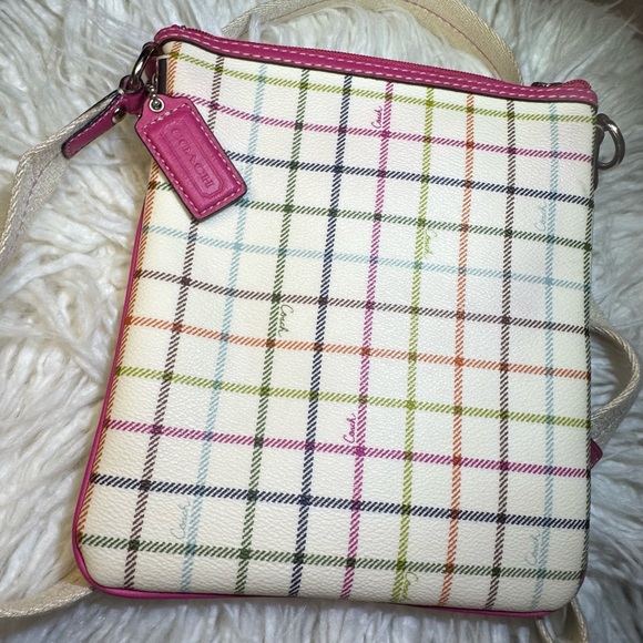 Coach Heritage Tattersall Pink Stripe Crossbody Bag Small 7”x8” - Picture 11 of 13